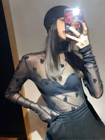 Goth Velvet Heart Mesh Tshirt