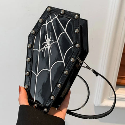 Goth Coffin Rose Embroidered Crossbody Bag