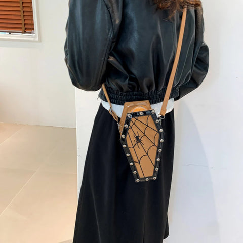 Goth Coffin Rose Embroidered Crossbody Bag