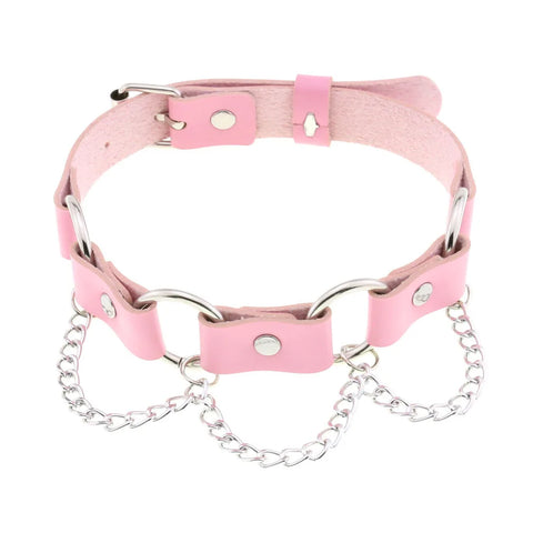 Pastel Goth Pink Leather O-Ring Choker Necklace Collection
