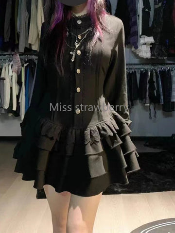 Victorian Goth Mourning Ruffle Mini Dress