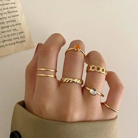 Goth Silver Chain Hand Harness Ring Set