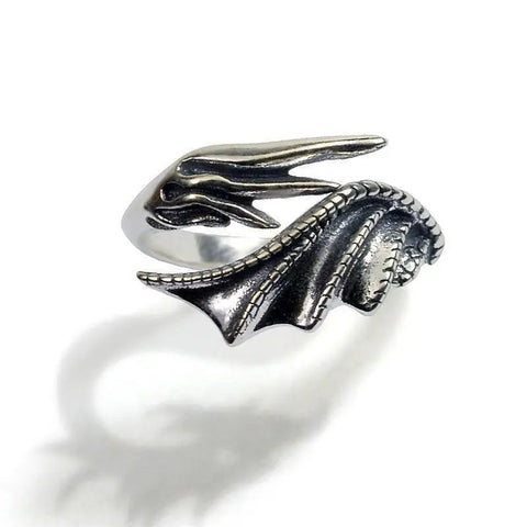 Goth Folded Angel Wings Silver Open Ring