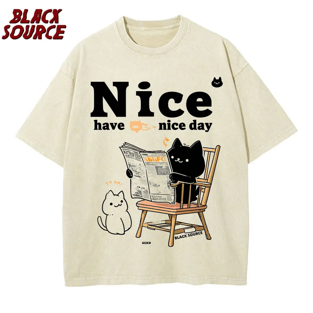 Alt T-shirt with cat cartoon graphic
