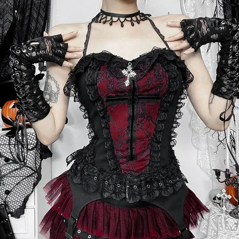 Victorian Goth Crimson Requiem Corset Top