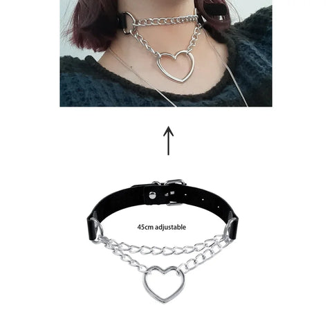 Goth Dark Heart Choker Necklace Set