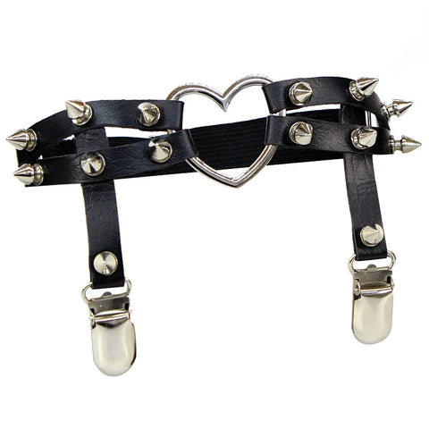 Goth Heart Ring Leather Thigh Garter Harness
