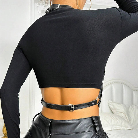 Goth Heart Ring Chain & Leather Chest Corset Harness