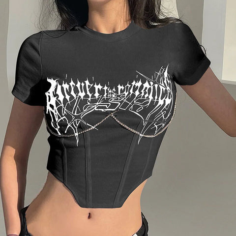 Pastel Goth Forever Damned Corset-Seam Crop T-Shirt
