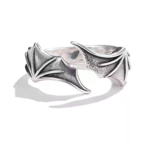 Goth Folded Angel Wings Silver Open Ring