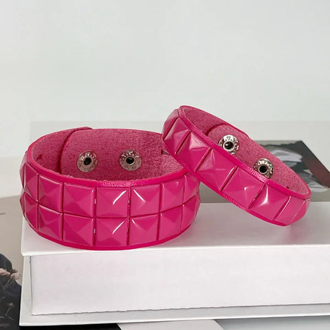 Mall Goth Hot Pink Pyramid Stud Wide Cuff Bracelet