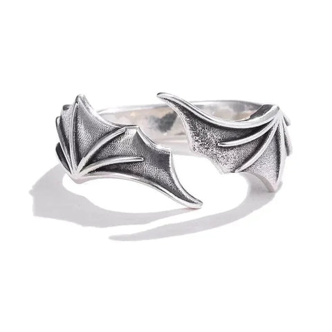 Goth Fallen Angel Heart & Wings Ring Set