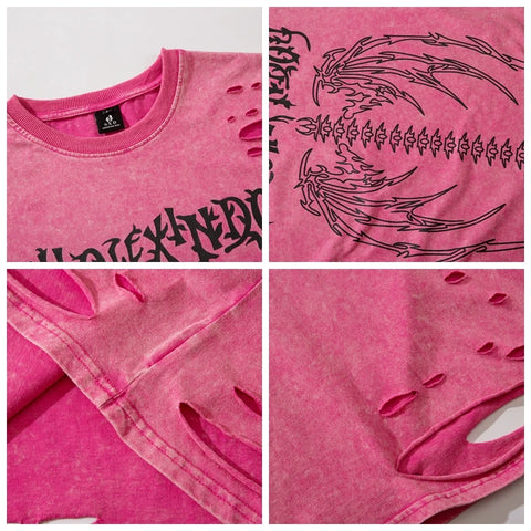 Pastel Goth Demon Spine Acid Wash Distressed Shirt