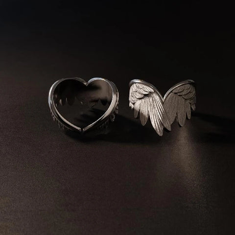 Goth Folded Angel Wings Silver Open Ring