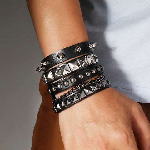 Goth Razor's Edge Stud & Spike Bracelet Set
