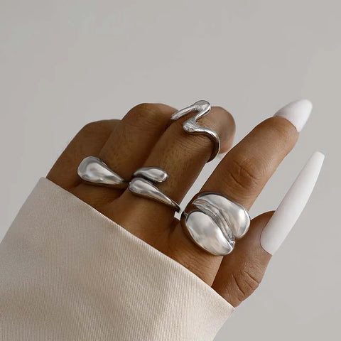 Nu Goth Liquid Mercury Wave Ring Set
