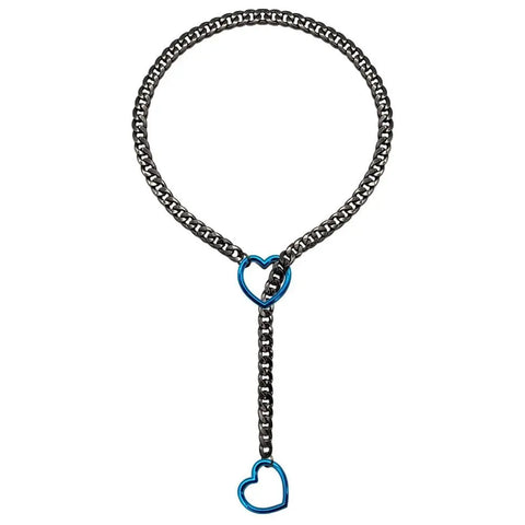 Goth Double Heart Lariat Chain Necklace