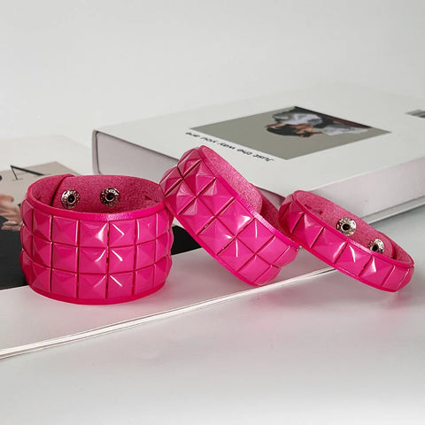 Mall Goth Hot Pink Pyramid Stud Wide Cuff Bracelet