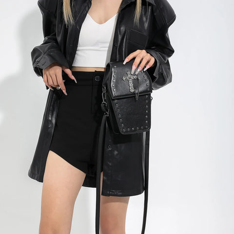 Goth Coffin Cross Rivet Crossbody Bag