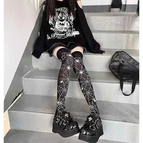 Goth Cobweb Queen Thigh-High Sock