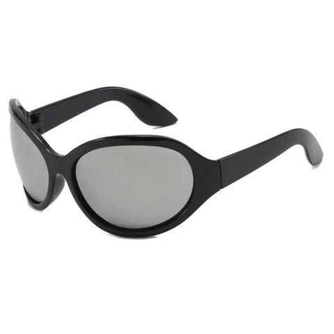 Cyber Goth Wraparound Oval Shield Sunglasses