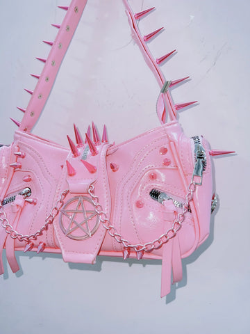 Pastel Goth Spiked Pentagram Baguette Bag