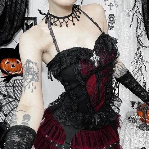 Victorian Goth Crimson Requiem Corset Top