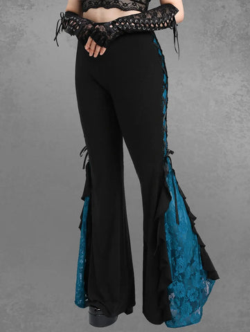 Victorian Goth Bloodrose Lace-Up Flare Trousers