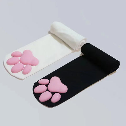 Pastel Goth Cat Paw Thigh-High Lingerie Stockings