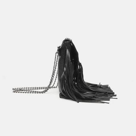 Goth Fringe & Rivet Chain Crossbody Bag