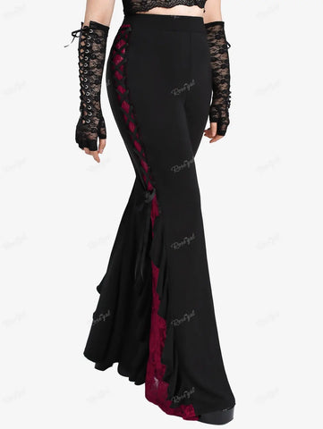 Victorian Goth Bloodrose Lace-Up Flare Trousers