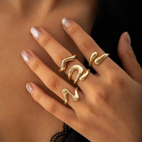 Nu Goth Liquid Mercury Wave Ring Set
