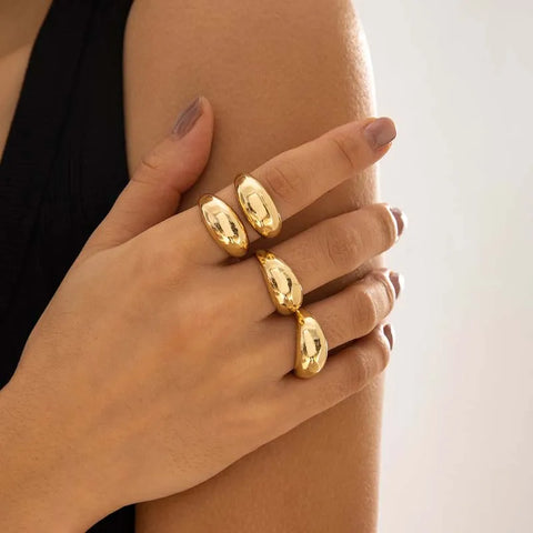 Nu Goth Liquid Mercury Wave Ring Set