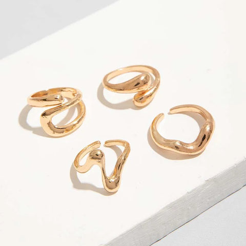 Nu Goth Liquid Mercury Wave Ring Set