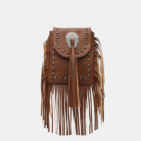 Goth Fringe & Rivet Chain Crossbody Bag