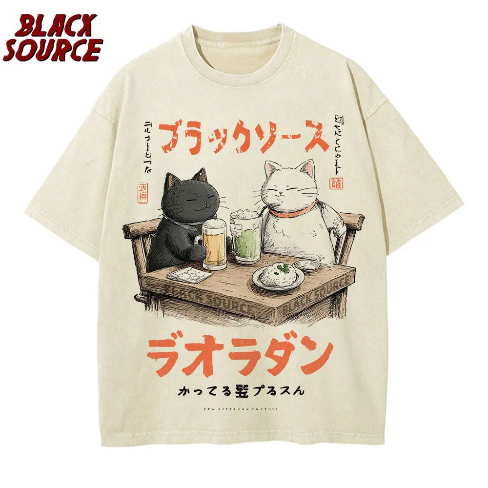 Alt T-shirt with cat cartoon graphic