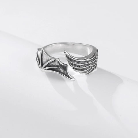 Goth Folded Angel Wings Silver Open Ring