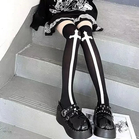 Goth Cobweb Queen Thigh-High Sock