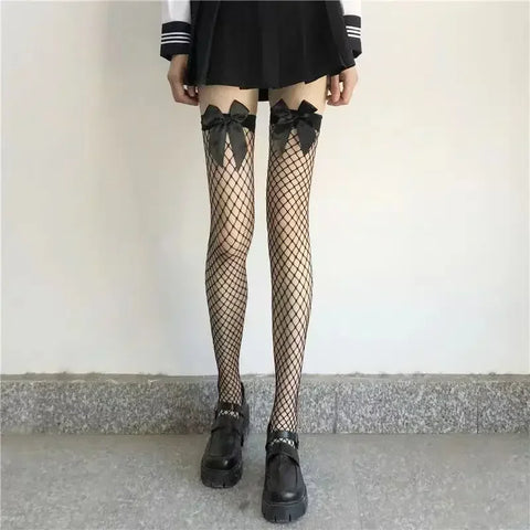 Goth Thigh-High Sheer Sock — Lace, Velvet Band & Crimson Edge