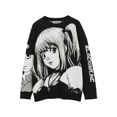 Nu Goth Anime Girl Manga Portrait Oversized Knit Sweater