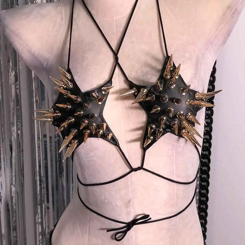 Cyber Goth Spiked Armour Halter Top