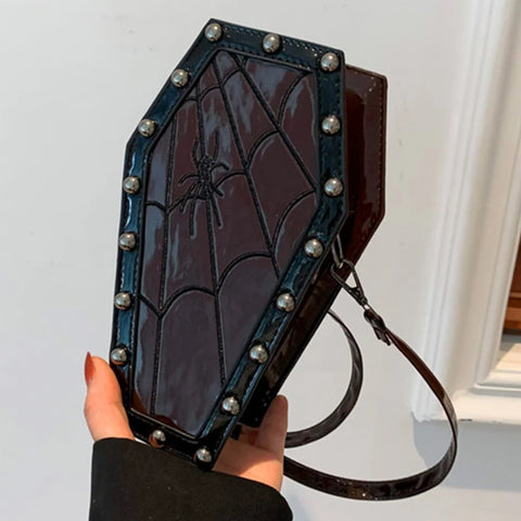 Goth Coffin Rose Embroidered Crossbody Bag