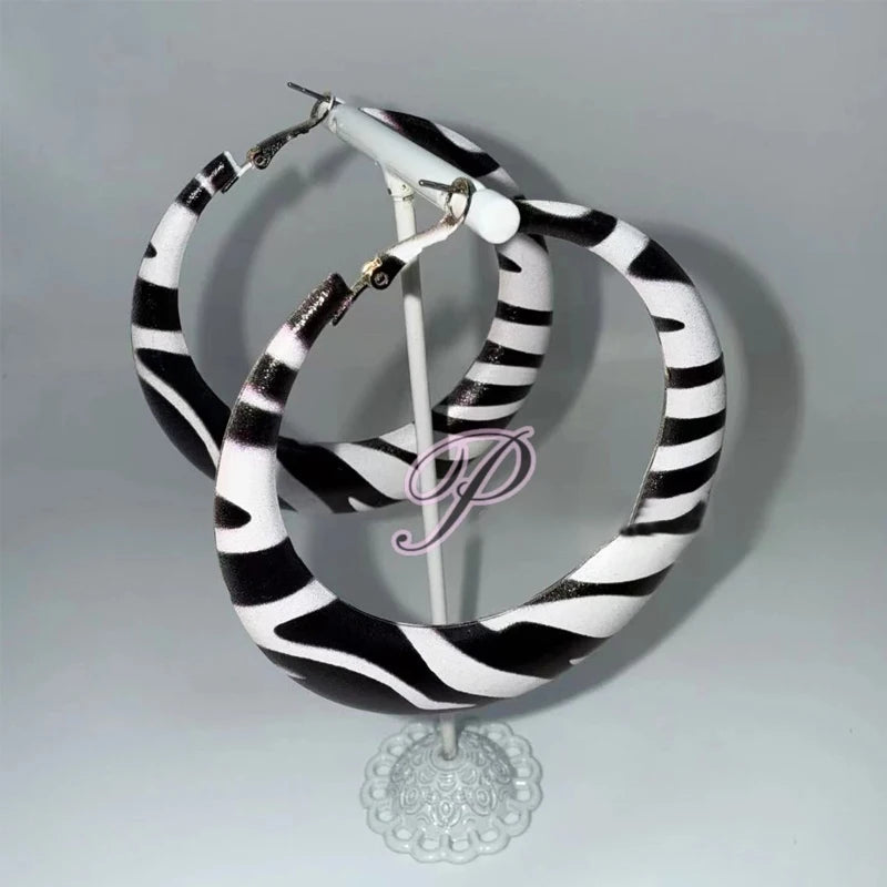 Mall Goth Zebra Print Chunky Hoop Earring