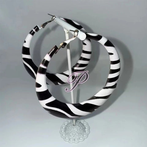 Mall Goth Zebra Print Chunky Hoop Earring