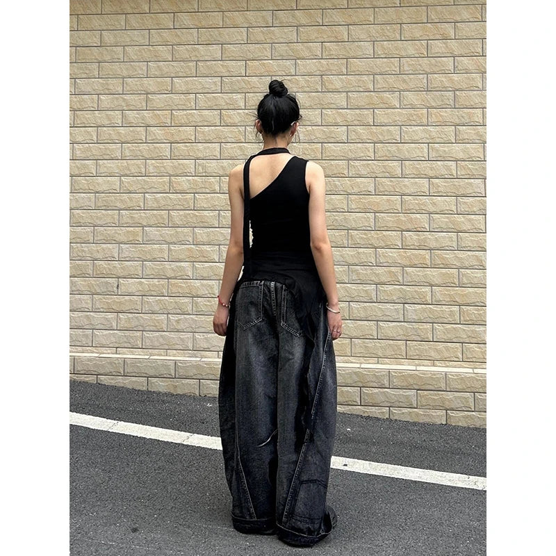 Nu Goth Asphalt Wash Wide Leg Denim Pants