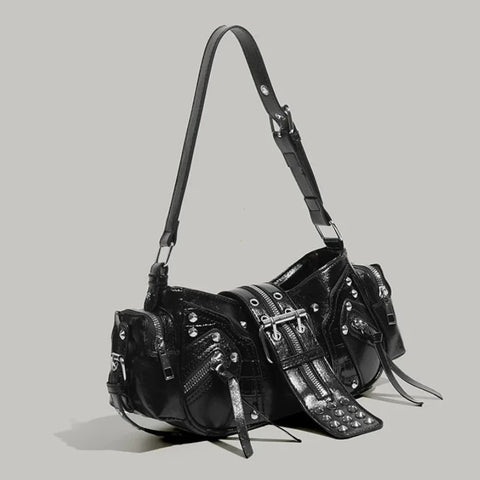 Goth Moto Jacket Crossbody Bag in Studded Black