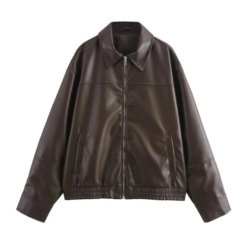 Nu Goth Midnight Espresso Oversized Faux Leather Jacket