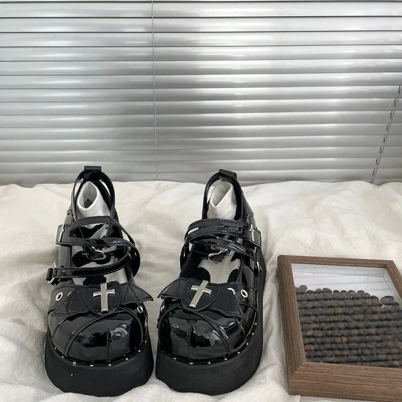 Goth Bat Wing Cross Platform Mary Jane Shoe