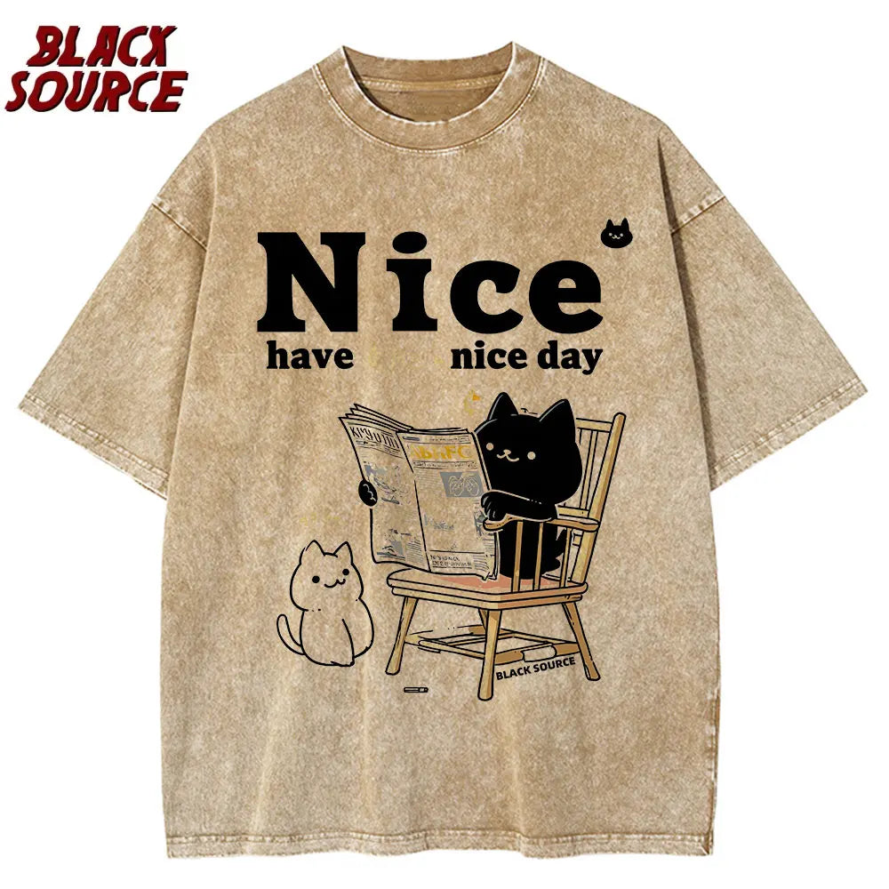 Alt T-shirt with cat cartoon graphic