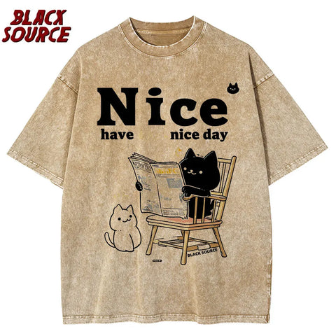 Alt T-shirt with cat cartoon graphic